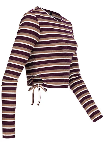 ONLY Damen Cropped Longsleeve Cut-Outs Bindedetails Streifen Muster Tannin Braun Beige 4 ONLY Damen Cropped Longsleeve Cut-Outs Bindedetails Streifen Muster Tannin Braun Beige – Bild 2