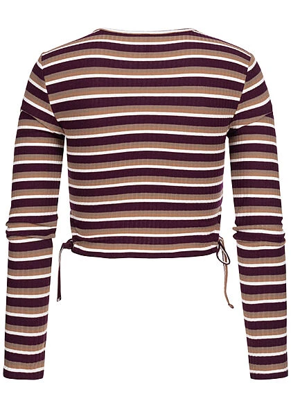 ONLY Damen Cropped Longsleeve Cut-Outs Bindedetails Streifen Muster Tannin Braun Beige 5 ONLY Damen Cropped Longsleeve Cut-Outs Bindedetails Streifen Muster Tannin Braun Beige – Bild 3