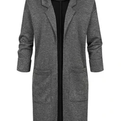 Pieces Damen NOOS 3/4 Arm V-Neck Blazer 2-Pockets Offener Schnitt Dunkel Grau