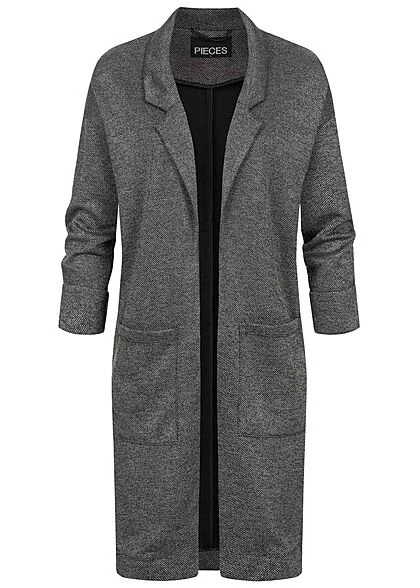 Pieces Damen NOOS 3/4 Arm V-Neck Blazer 2-Pockets Offener Schnitt Dunkel Grau 3 Pieces Damen NOOS 3/4 Arm V-Neck Blazer 2-Pockets Offener Schnitt Dunkel Grau