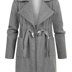 Styleboom Fashion Damen Übergangs Fleece Mantel Tunnelzug 2-Pockets D. Grau