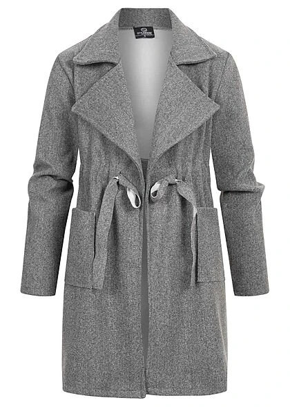 Styleboom Fashion Damen Übergangs Fleece Mantel Tunnelzug 2-Pockets D. Grau 3 Styleboom Fashion Damen Übergangs Fleece Mantel Tunnelzug 2-Pockets D. Grau