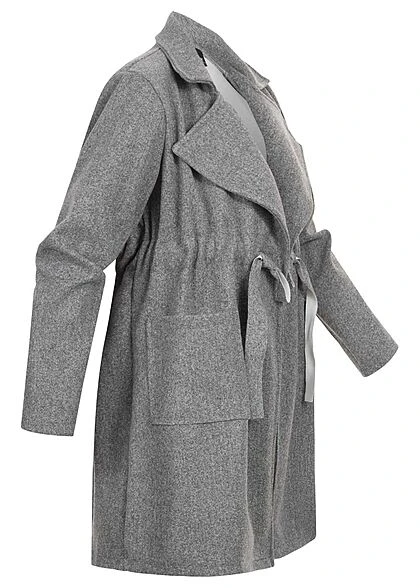 Styleboom Fashion Damen Übergangs Fleece Mantel Tunnelzug 2-Pockets D. Grau 4 Styleboom Fashion Damen Übergangs Fleece Mantel Tunnelzug 2-Pockets D. Grau – Bild 2