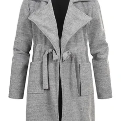 Styleboom Fashion Damen Übergangs Fleece Mantel Tunnelzug 2-Pockets Hellgrau