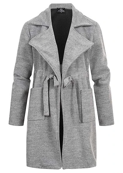 Styleboom Fashion Damen Übergangs Fleece Mantel Tunnelzug 2-Pockets Hellgrau 3 Styleboom Fashion Damen Übergangs Fleece Mantel Tunnelzug 2-Pockets Hellgrau