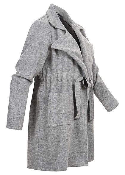 Styleboom Fashion Damen Übergangs Fleece Mantel Tunnelzug 2-Pockets Hellgrau 4 Styleboom Fashion Damen Übergangs Fleece Mantel Tunnelzug 2-Pockets Hellgrau – Bild 2