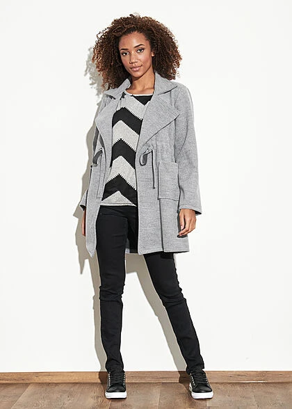 Styleboom Fashion Damen Übergangs Fleece Mantel Tunnelzug 2-Pockets Hellgrau 6 Styleboom Fashion Damen Übergangs Fleece Mantel Tunnelzug 2-Pockets Hellgrau – Bild 4