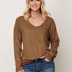 Styleboom Fashion Damen Longsleeve Pullover Mit Sternenmuster Strass Braun -Vero Moda Verkaufsgeschäft 21096715 3