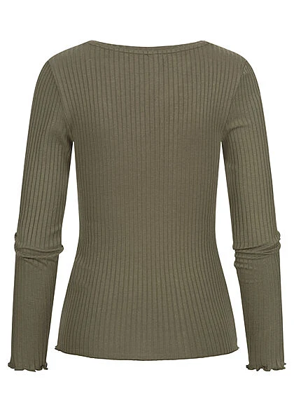 JACQUELINE DE YONG JDY By ONLY Damen Ribbed V-Neck Longsleeve Frill Kalamata Oliv Grün 4 JACQUELINE DE YONG JDY By ONLY Damen Ribbed V-Neck Longsleeve Frill Kalamata Oliv Grün – Bild 2