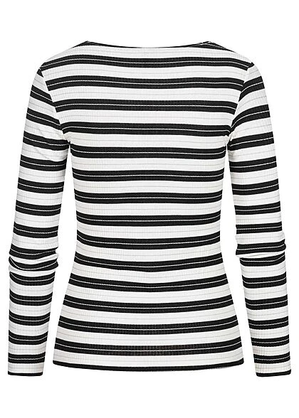 ONLY Damen V-Neck Lurex Longsleeve Glitzer Streifen Cloud Dancer Weiss Schwarz 4 ONLY Damen V-Neck Lurex Longsleeve Glitzer Streifen Cloud Dancer Weiss Schwarz – Bild 2