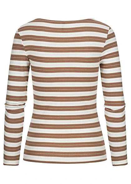 ONLY Damen V-Neck Lurex Longsleeve Glitzer Streifen Cloud Dancer Weiss Burro Braun 4 ONLY Damen V-Neck Lurex Longsleeve Glitzer Streifen Cloud Dancer Weiss Burro Braun – Bild 2