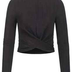 ONLY Damen Cropped Longsleeve Drehdetail Struktur Muster Mit Glitzer Schwarz