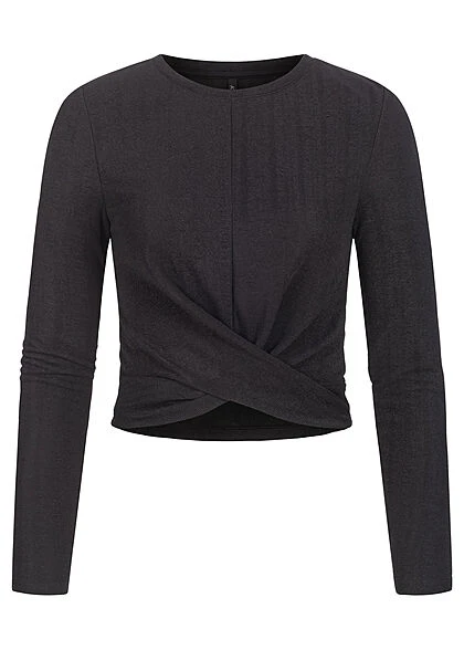 ONLY Damen Cropped Longsleeve Drehdetail Struktur Muster Mit Glitzer Schwarz 3 ONLY Damen Cropped Longsleeve Drehdetail Struktur Muster Mit Glitzer Schwarz