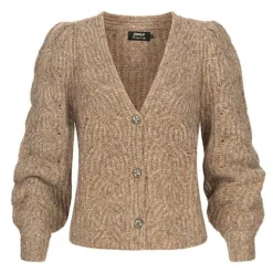 ONLY Damen V-Neck Cardigan Strickjacke Struktur Muster Tannin Braun