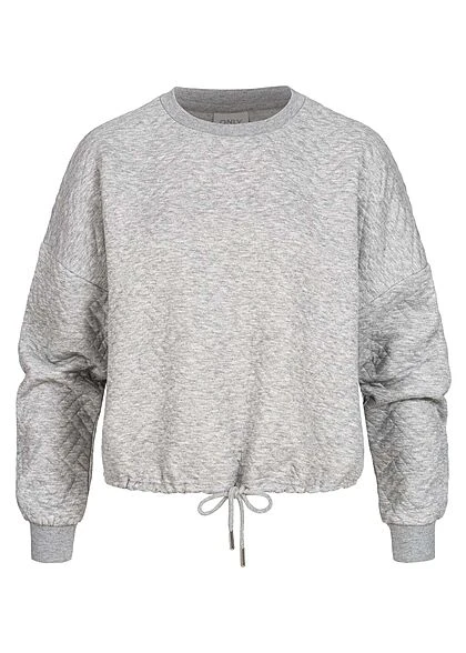 ONLY Damen Sweater Kurzer Pullover Struktur Muster Tunnelzug Am Saum Hell Grau 3 ONLY Damen Sweater Kurzer Pullover Struktur Muster Tunnelzug Am Saum Hell Grau