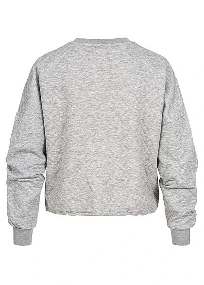 ONLY Damen Sweater Kurzer Pullover Struktur Muster Tunnelzug Am Saum Hell Grau 4 ONLY Damen Sweater Kurzer Pullover Struktur Muster Tunnelzug Am Saum Hell Grau – Bild 2