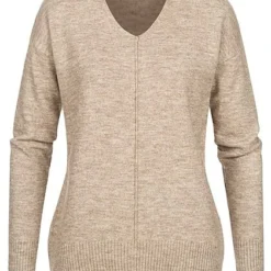 Clodus Damen Strick Pullover Longsleeve Sweater V-Neck Camel Braun