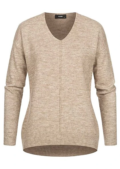 Clodus Damen Strick Pullover Longsleeve Sweater V-Neck Camel Braun 3 Clodus Damen Strick Pullover Longsleeve Sweater V-Neck Camel Braun