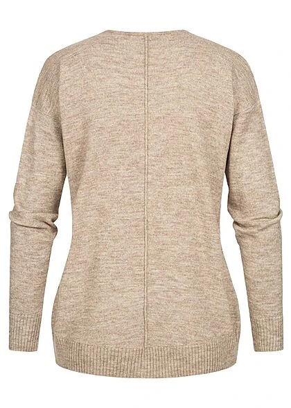 Clodus Damen Strick Pullover Longsleeve Sweater V-Neck Camel Braun 4 Clodus Damen Strick Pullover Longsleeve Sweater V-Neck Camel Braun – Bild 2