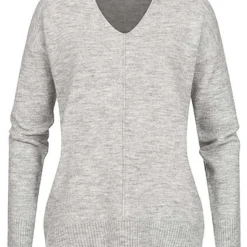 Clodus Damen Strick Pullover Longsleeve Sweater V-Neck Hell Grau