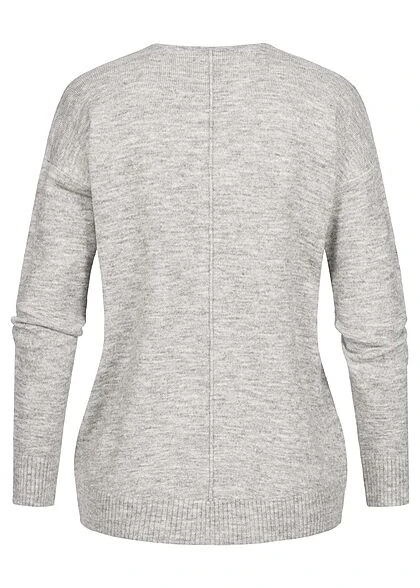 Clodus Damen Strick Pullover Longsleeve Sweater V-Neck Hell Grau 4 Clodus Damen Strick Pullover Longsleeve Sweater V-Neck Hell Grau – Bild 2