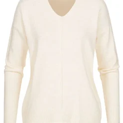 Clodus Damen Strick Pullover Longsleeve Sweater V-Neck Off Weiss