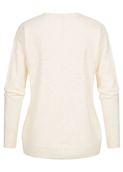 Clodus Damen Strick Pullover Longsleeve Sweater V-Neck Off Weiss 4 Clodus Damen Strick Pullover Longsleeve Sweater V-Neck Off Weiss – Bild 2