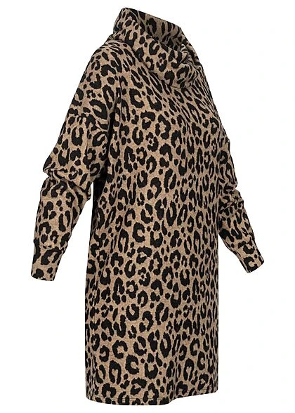 Clodus Damen Pullover Mit Rollkragen Longsleeve Leo Print Beige 4 Clodus Damen Pullover Mit Rollkragen Longsleeve Leo Print Beige – Bild 2