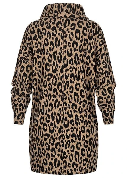 Clodus Damen Pullover Mit Rollkragen Longsleeve Leo Print Beige 5 Clodus Damen Pullover Mit Rollkragen Longsleeve Leo Print Beige – Bild 3