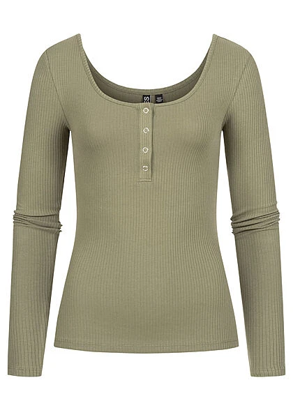 Pieces Damen NOOS Ribbed Longsleeve Pullover 4 Druckknöpfe Deep L. Grün 3 Pieces Damen NOOS Ribbed Longsleeve Pullover 4 Druckknöpfe Deep L. Grün