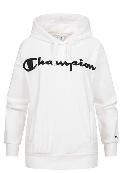 Champion Damen Hoodie Mit Kapuze Und Logo Gestickt Weiß Schwarz 3 Champion Damen Hoodie Mit Kapuze Und Logo Gestickt Weiß Schwarz