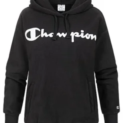 Champion Damen Hoodie Mit Kapuze Und Logo Gestickt Schwarz Weiss