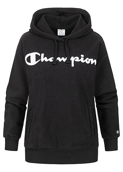 Champion Damen Hoodie Mit Kapuze Und Logo Gestickt Schwarz Weiss 3 Champion Damen Hoodie Mit Kapuze Und Logo Gestickt Schwarz Weiss