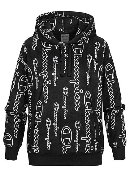Champion Damen Fleece Hoodie Mit Kapuze & AOP Logo Print Schwarz Weiss 4 Champion Damen Fleece Hoodie Mit Kapuze & AOP Logo Print Schwarz Weiss – Bild 2
