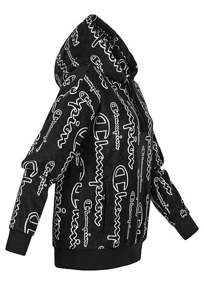 Champion Damen Fleece Hoodie Mit Kapuze & AOP Logo Print Schwarz Weiss 5 Champion Damen Fleece Hoodie Mit Kapuze & AOP Logo Print Schwarz Weiss – Bild 3