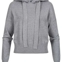 Noisy May Damen NOOS Hoodie Strickpullover Mit Kapuze & Breiten Kordeln Medium Grau
