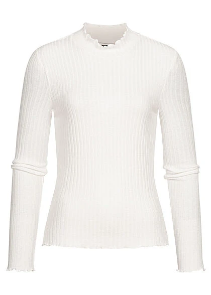 Noisy May Damen NOOS Ribbed Frill Viskose Longsleeve Mit Stehkragen Suger Swizzle Weiss 3 Noisy May Damen NOOS Ribbed Frill Viskose Longsleeve Mit Stehkragen Suger Swizzle Weiss