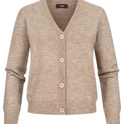 Clodus Damen V-Neck Viskose Strickjacke Cardigan Mit Knopfleiste Camel Braun