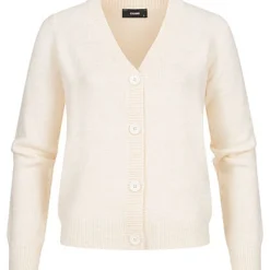 Clodus Damen V-Neck Viskose Strickjacke Cardigan Mit Knopfleiste Off Weiss