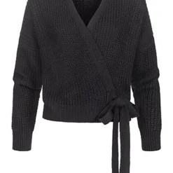 Styleboom Fashion Damen Kurzer Wickelcardigan Seitlich Zum Binden Schwarz