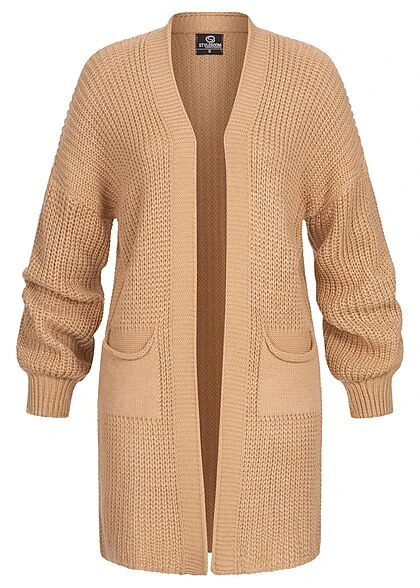 Styleboom Fashion Damen Struktur Strickcardigan Mit 2 Taschen Beige 3 Styleboom Fashion Damen Struktur Strickcardigan Mit 2 Taschen Beige