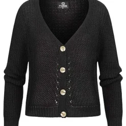 Styleboom Fashion Damen Basic Cardigan Strickjacke Mit Knopfleiste Schwarz