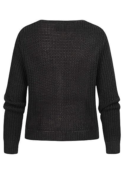 Styleboom Fashion Damen Basic Cardigan Strickjacke Mit Knopfleiste Schwarz 4 Styleboom Fashion Damen Basic Cardigan Strickjacke Mit Knopfleiste Schwarz – Bild 2