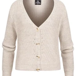 Styleboom Fashion Damen Basic Cardigan Strickjacke Mit Knopfleiste Beige