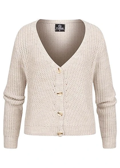 Styleboom Fashion Damen Basic Cardigan Strickjacke Mit Knopfleiste Beige 3 Styleboom Fashion Damen Basic Cardigan Strickjacke Mit Knopfleiste Beige