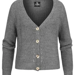 Styleboom Fashion Damen Basic Cardigan Strickjacke Mit Knopfleiste Dunkel Grau