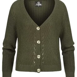 Styleboom Fashion Damen Basic Cardigan Strickjacke Mit Knopfleiste Oliv Grün