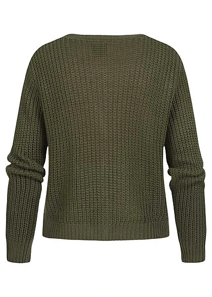 Styleboom Fashion Damen Basic Cardigan Strickjacke Mit Knopfleiste Oliv Grün 4 Styleboom Fashion Damen Basic Cardigan Strickjacke Mit Knopfleiste Oliv Grün – Bild 2