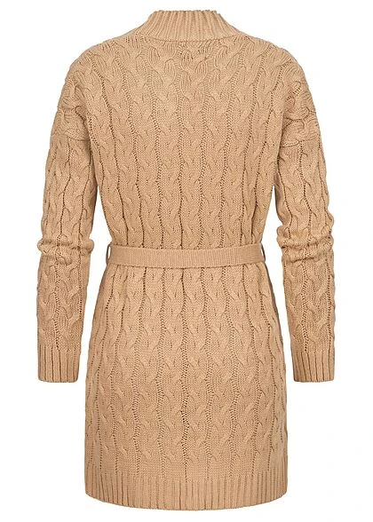 Styleboom Fashion Damen Midi Struktur Cardigan Mit Bindegürtel Beige 5 Styleboom Fashion Damen Midi Struktur Cardigan Mit Bindegürtel Beige – Bild 3
