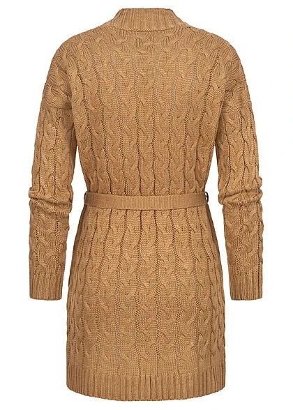 Styleboom Fashion Damen Midi Struktur Cardigan Mit Bindegürtel Camel Braun 5 Styleboom Fashion Damen Midi Struktur Cardigan Mit Bindegürtel Camel Braun – Bild 3
